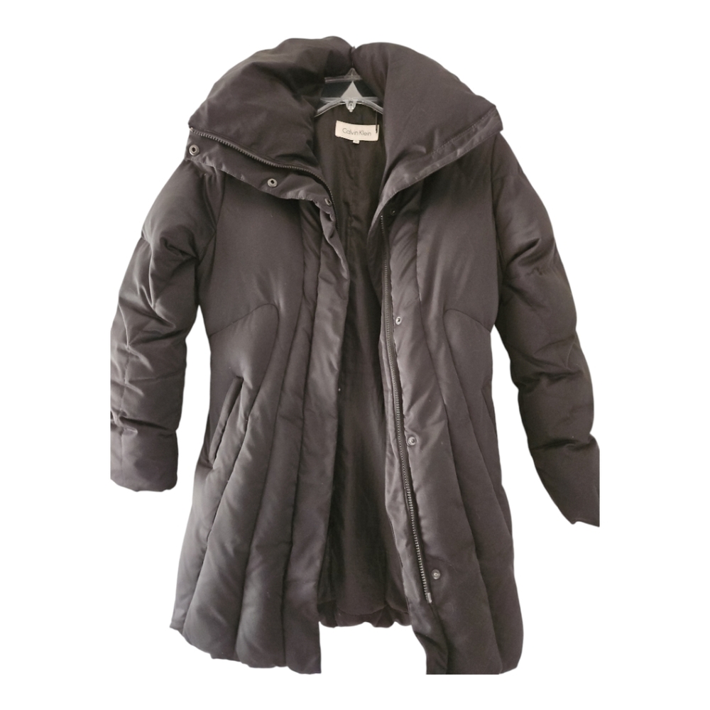 Calvin Kleon Down Coat Size XS Black Full 2 Way Zip Pockets - Picture 3 of 11